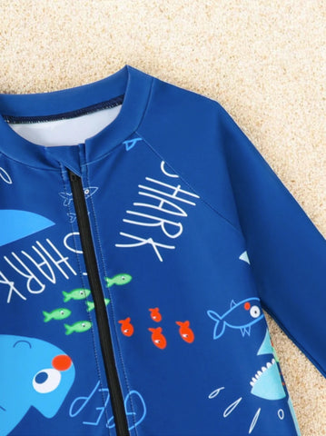 Boys Shark Print Romper Swimsuit