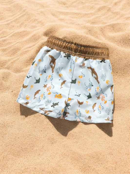 Baby Boys Sea Creatures Print Swim Shorts