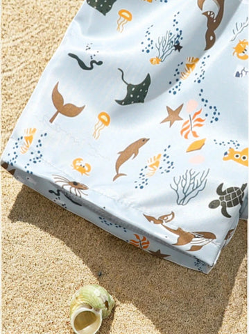 Baby Boys Sea Creatures Print Swim Shorts