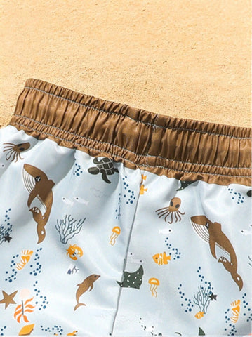 Baby Boys Sea Creatures Print Swim Shorts
