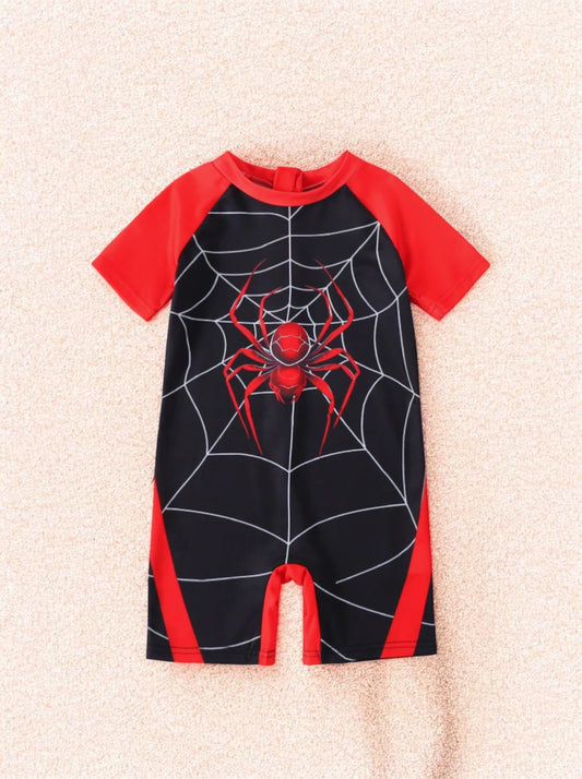 Boys Spider Print Romper Swimsuit