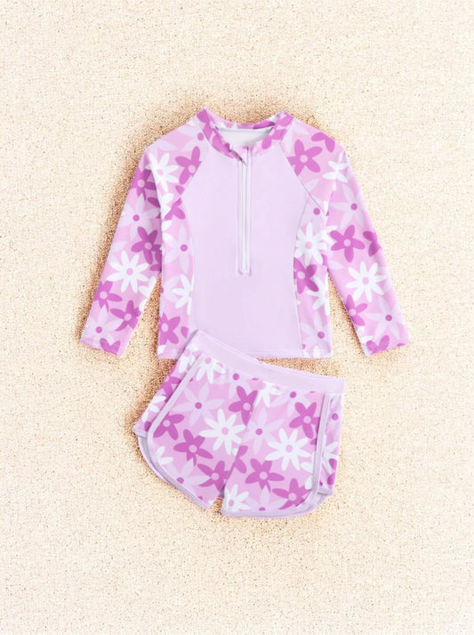 2 Pc Girls Daisy Flower Print Tankini Swimsuit