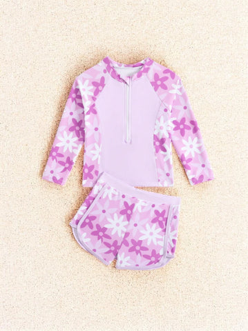 2 Pc Girls Daisy Flower Print Tankini Swimsuit