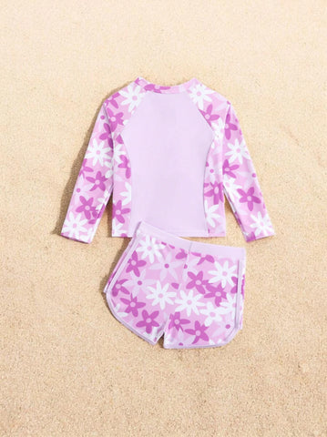 2 Pc Girls Daisy Flower Print Tankini Swimsuit