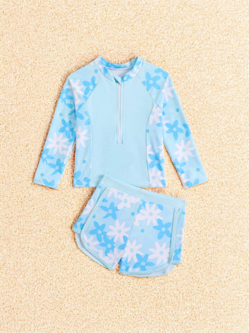 2 Pc Girls Daisy Flower Print Tankini Swimsuit