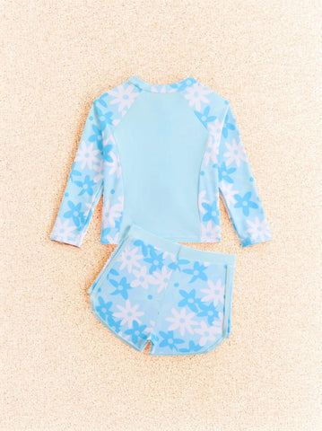 2 Pc Girls Daisy Flower Print Tankini Swimsuit