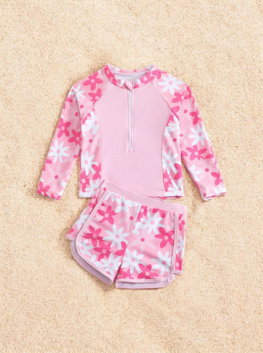 2 Pc Girls Daisy Flower Print Tankini Swimsuit