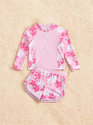 2 Pc Girls Daisy Flower Print Tankini Swimsuit