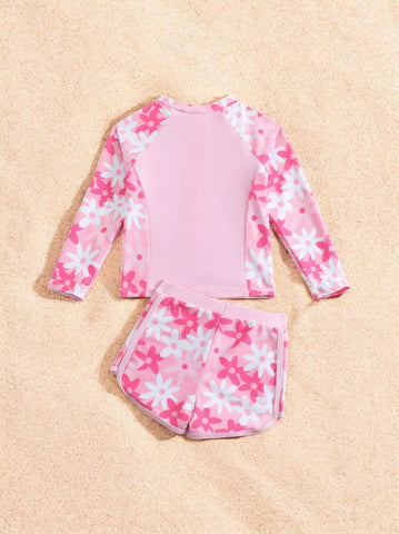 2 Pc Girls Daisy Flower Print Tankini Swimsuit