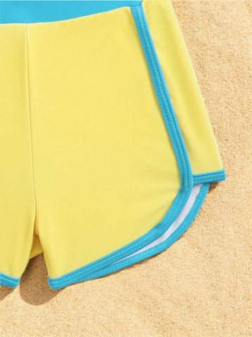2 Pc Girls Neon Color Block Tankini Swimsuit