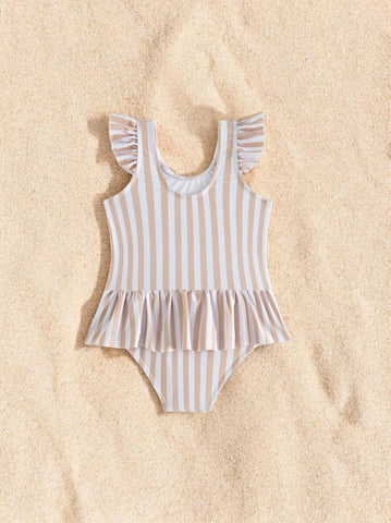 Baby Girls One Piece Vertical Stripe Swimsuit