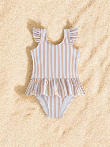 Baby Girls One Piece Vertical Stripe Swimsuit