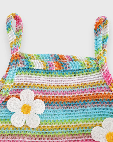 2 Pc Baby Girl Patterned Fabric Crop Top & Flare Pants Set