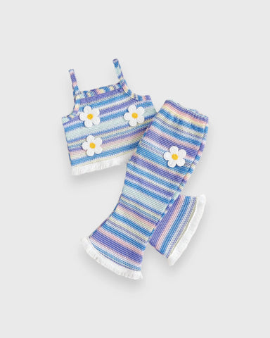 2 Pc Baby Girl Patterned Fabric Crop Top & Flare Pants Set