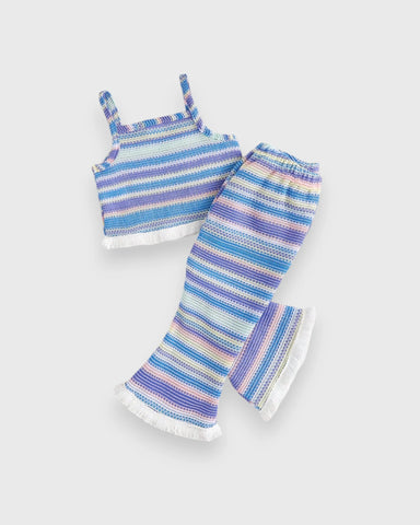 2 Pc Baby Girl Patterned Fabric Crop Top & Flare Pants Set