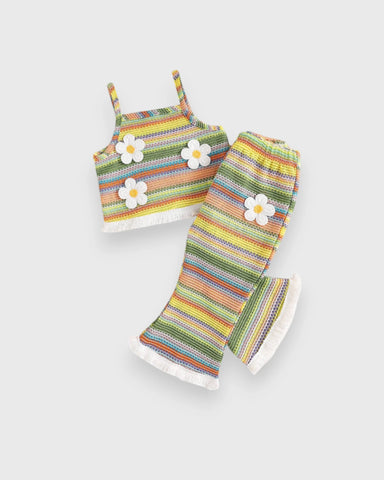 2 Pc Baby Girl Patterned Fabric Crop Top & Flare Pants Set