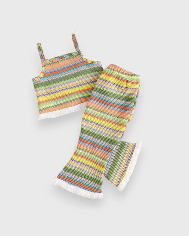 2 Pc Baby Girl Patterned Fabric Crop Top & Flare Pants Set