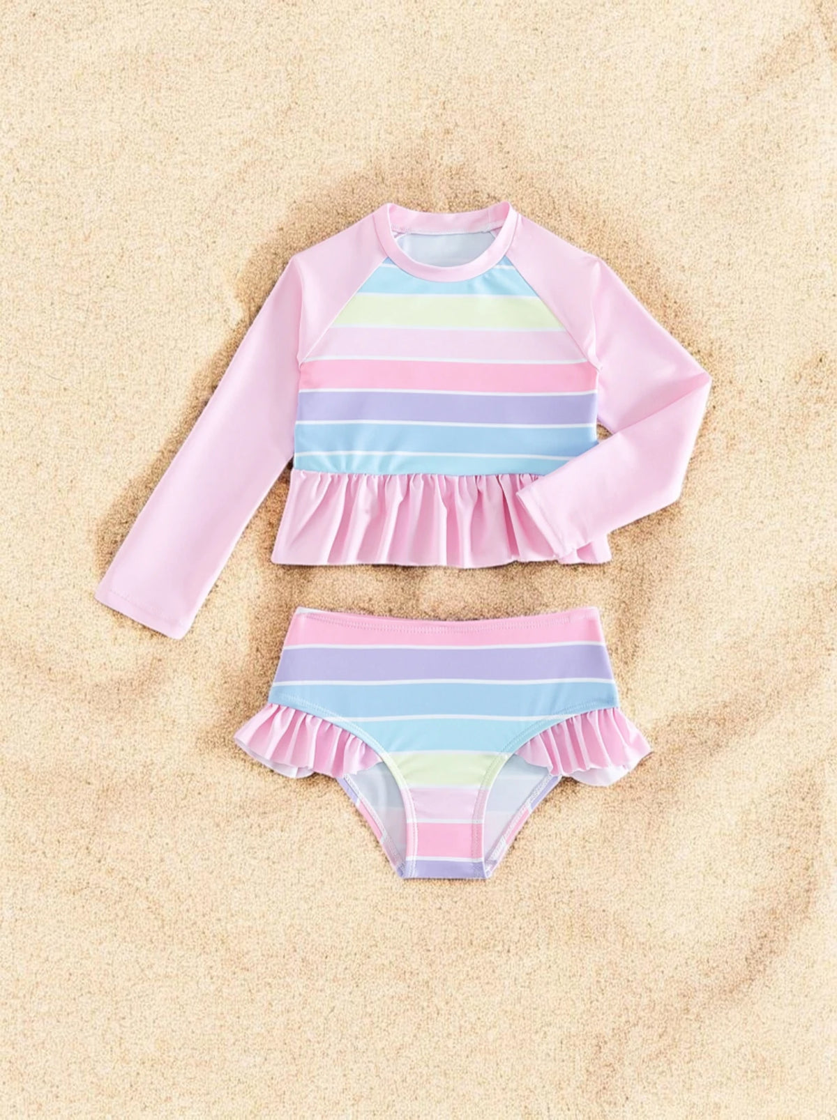 2 Pc Girls Long Sleeve Rainbow Tanikini Swimsuit