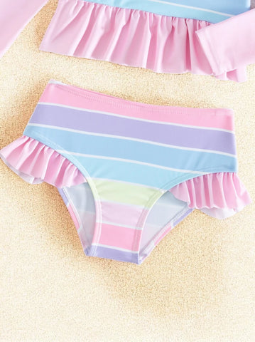 2 Pc Girls Long Sleeve Rainbow Tanikini Swimsuit