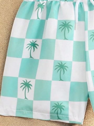 2 Pc Baby Boys Checker Print Swim Shorts w/ Hat