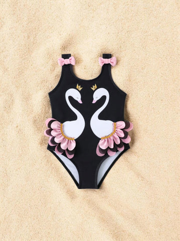 Girls Swan One Piece Swimsuit