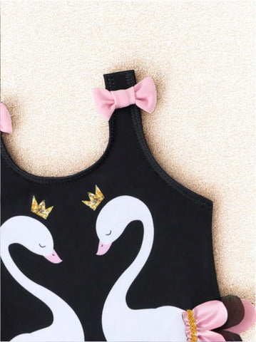 Girls Swan One Piece Swimsuit