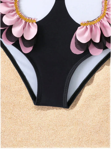 Girls Swan One Piece Swimsuit