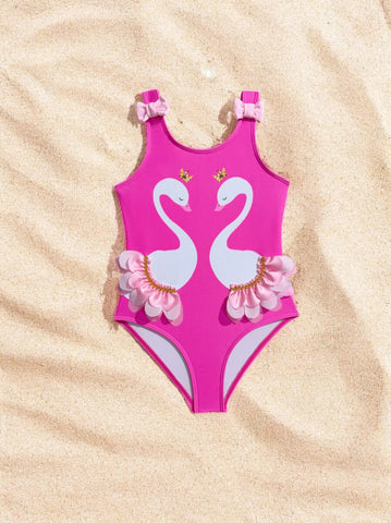 Girls Swan One Piece Swimsuit