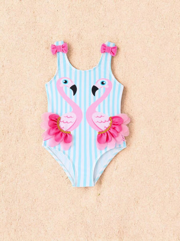 Girls Swan One Piece Swimsuit