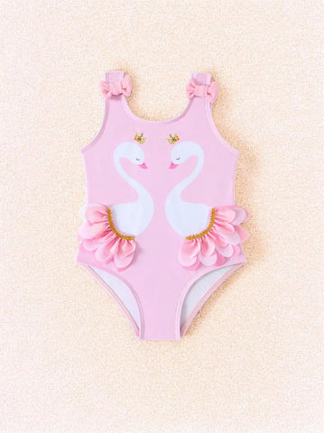Girls Swan One Piece Swimsuit