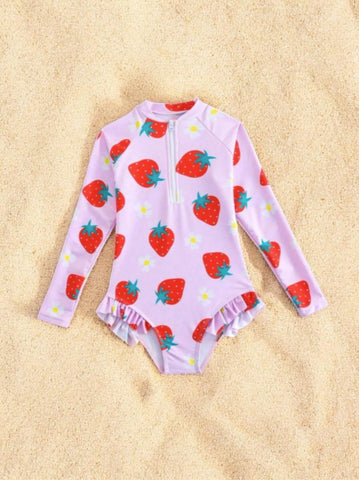 Girls Long Sleeve Strawberry Swimsuit