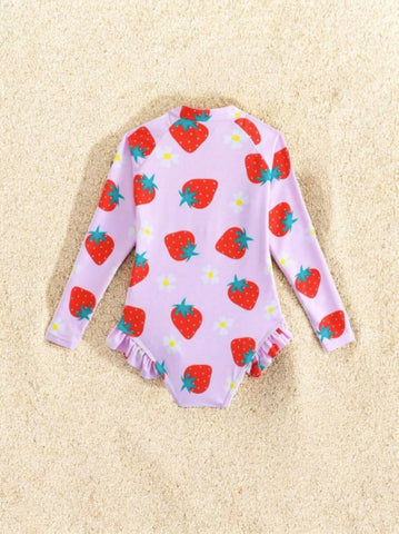 Girls Long Sleeve Strawberry Swimsuit