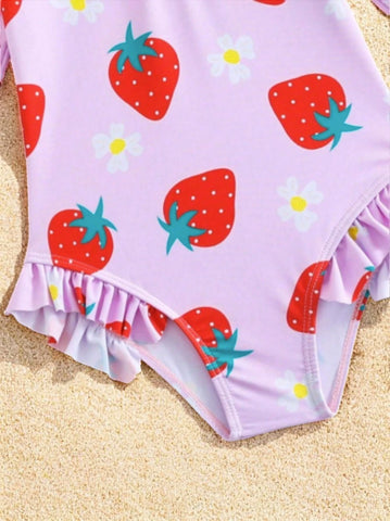 Girls Long Sleeve Strawberry Swimsuit
