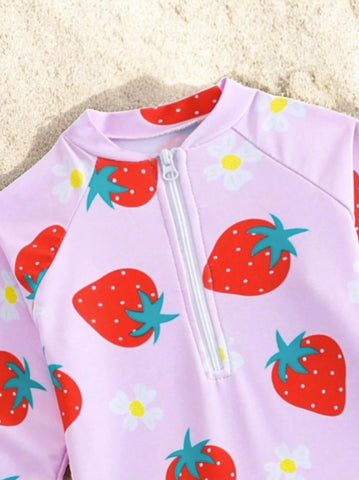 Girls Long Sleeve Strawberry Swimsuit