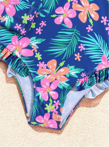 Girls Long Sleeve Palm Leaf Swimsuit