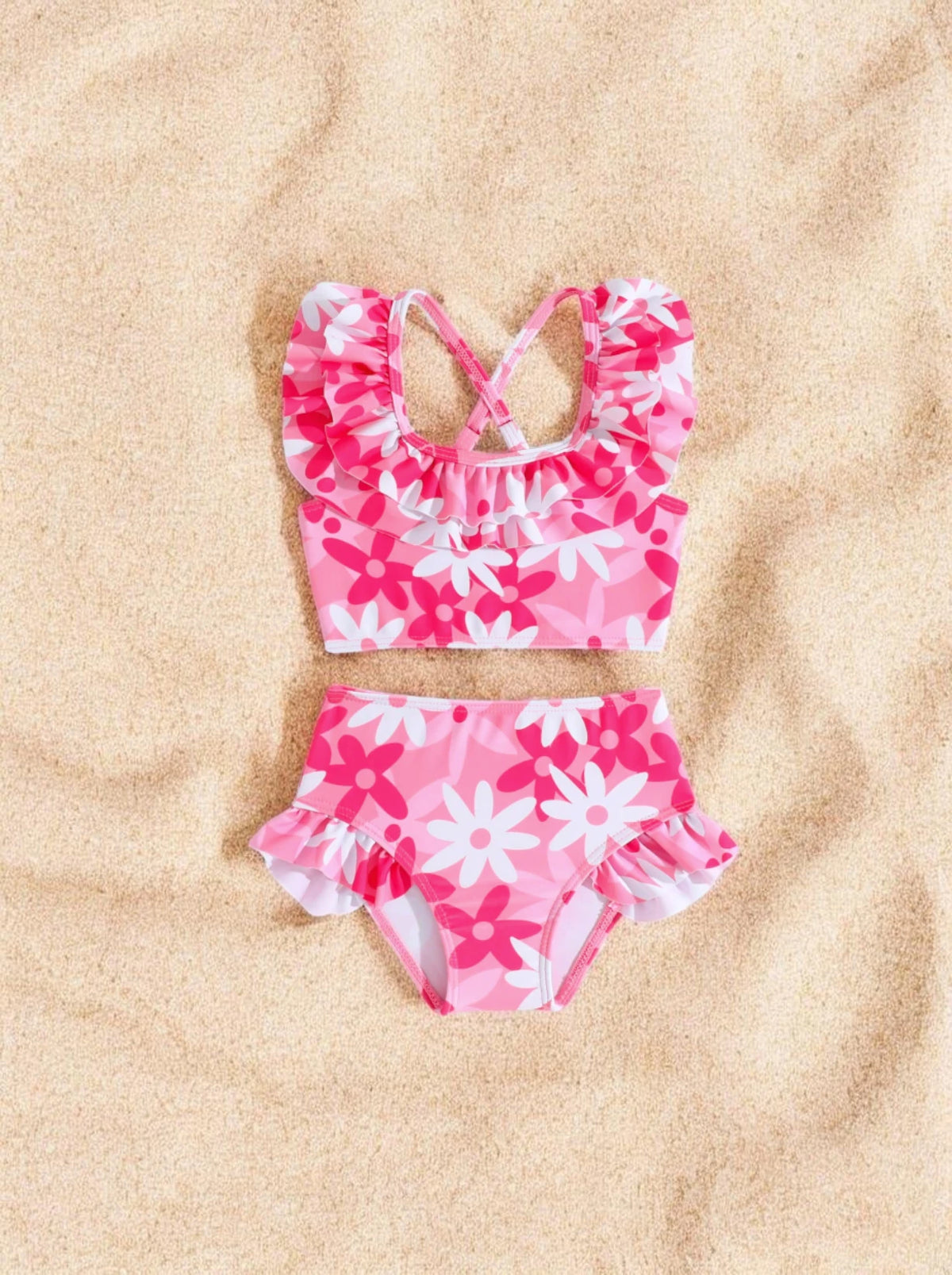 2 pc Baby Girl Floral Ruffle Tankini Swimsuit