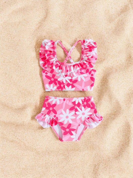 2 pc Baby Girl Floral Ruffle Tankini Swimsuit