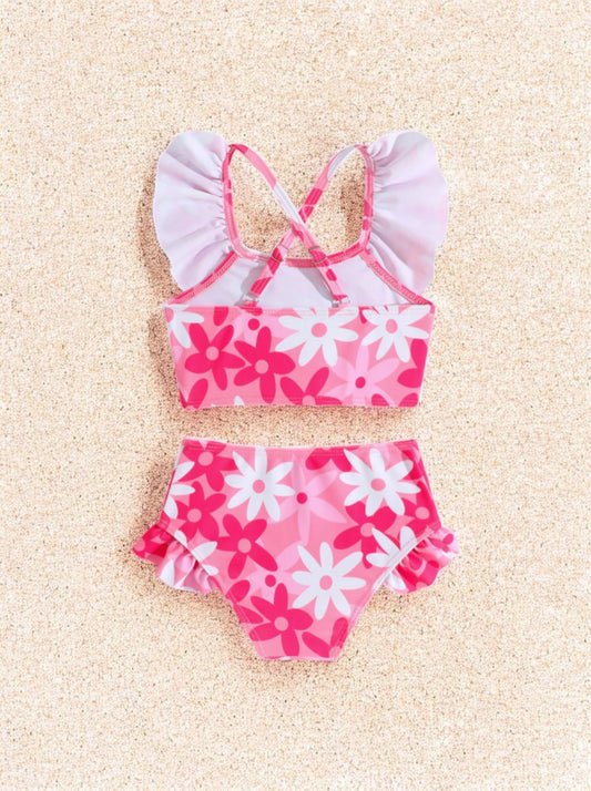 2 pc Baby Girl Floral Ruffle Tankini Swimsuit