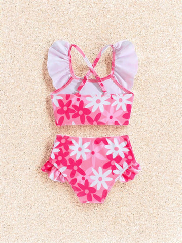 2 pc Baby Girl Floral Ruffle Tankini Swimsuit