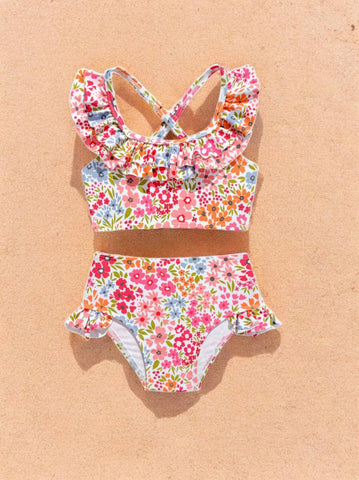 2 pc Baby Girl Floral Ruffle Tankini Swimsuit