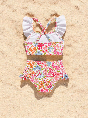 2 pc Baby Girl Floral Ruffle Tankini Swimsuit