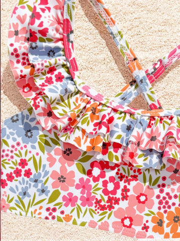 2 pc Baby Girl Floral Ruffle Tankini Swimsuit