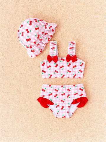 3 pc Baby Girl Cherry Gingham Tankini Swimsuit