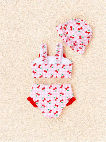 3 pc Baby Girl Cherry Gingham Tankini Swimsuit