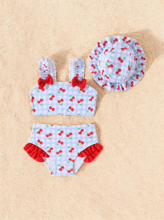3 pc Baby Girl Cherry Gingham Tankini Swimsuit