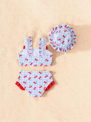 3 pc Baby Girl Cherry Gingham Tankini Swimsuit