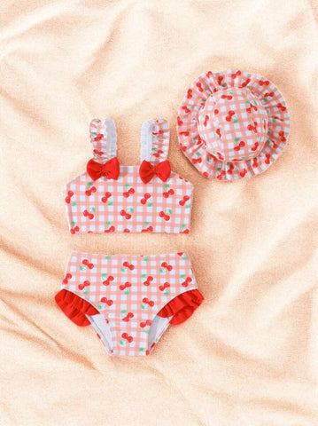 3 pc Baby Girl Cherry Gingham Tankini Swimsuit
