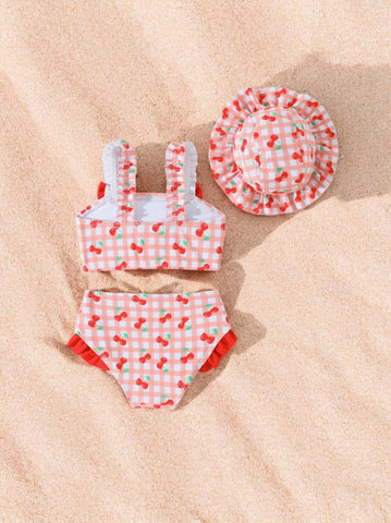3 pc Baby Girl Cherry Gingham Tankini Swimsuit