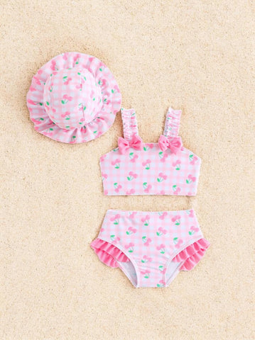 3 pc Baby Girl Cherry Gingham Tankini Swimsuit