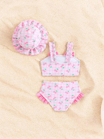 3 pc Baby Girl Cherry Gingham Tankini Swimsuit
